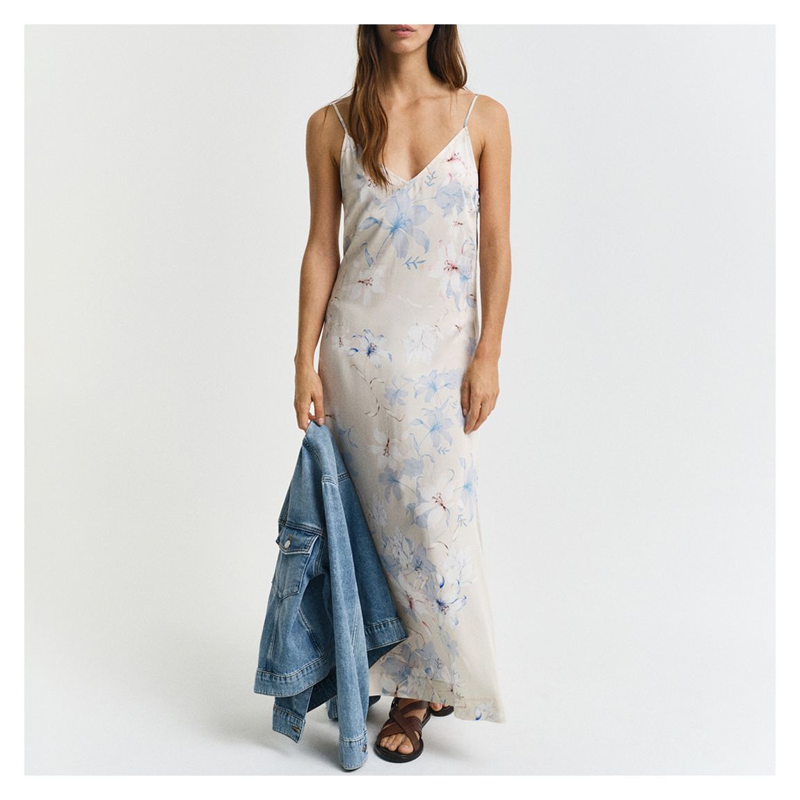 Yellow Floral Print Slip Midi Dress main product photo