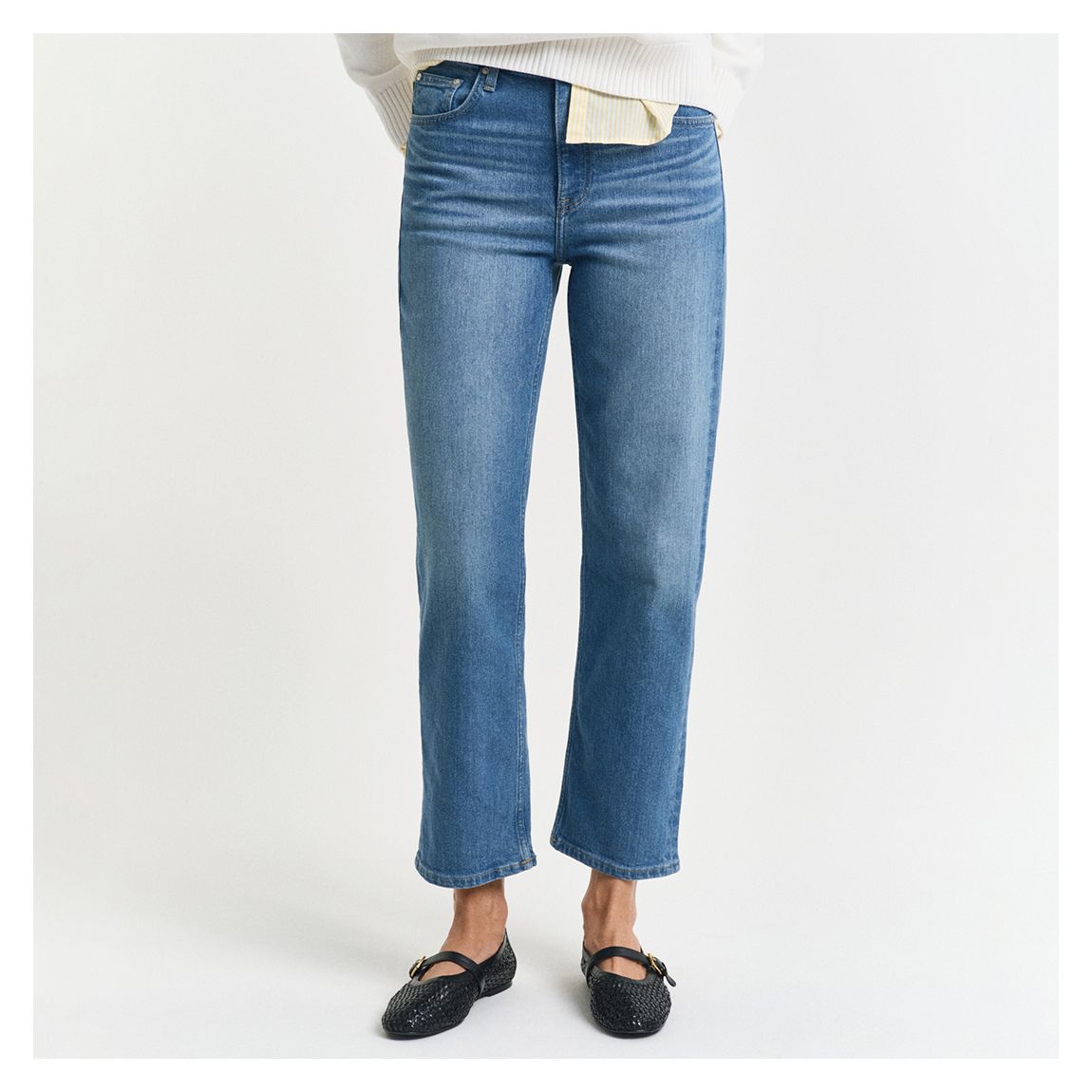 Mid Blue Cropped Straight Stretch Jeans main product photo