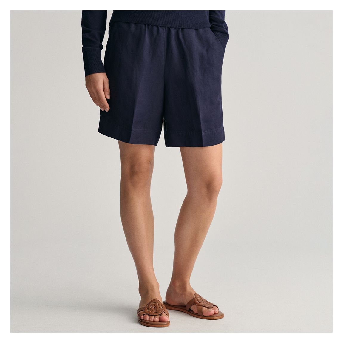 Navy Linen Blend Pull On Shorts main product photo
