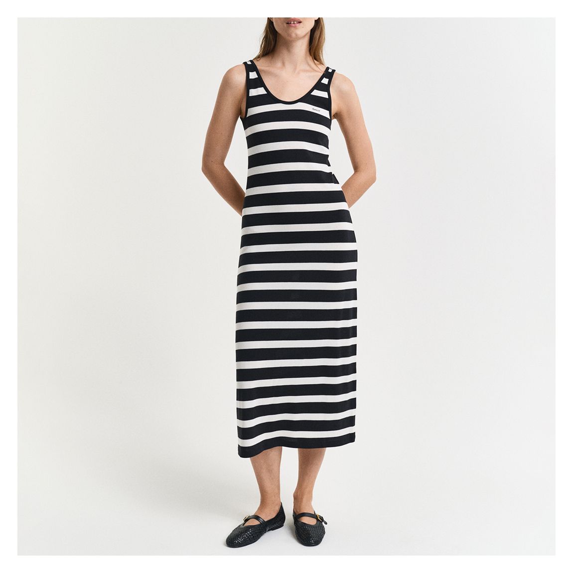 Black/White Striped Midi Jersey Dress main product photo