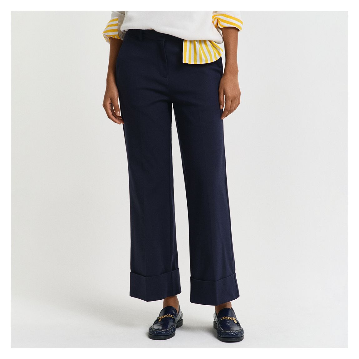 Navy Turn-Up Crease Cotton Trousers main product photo