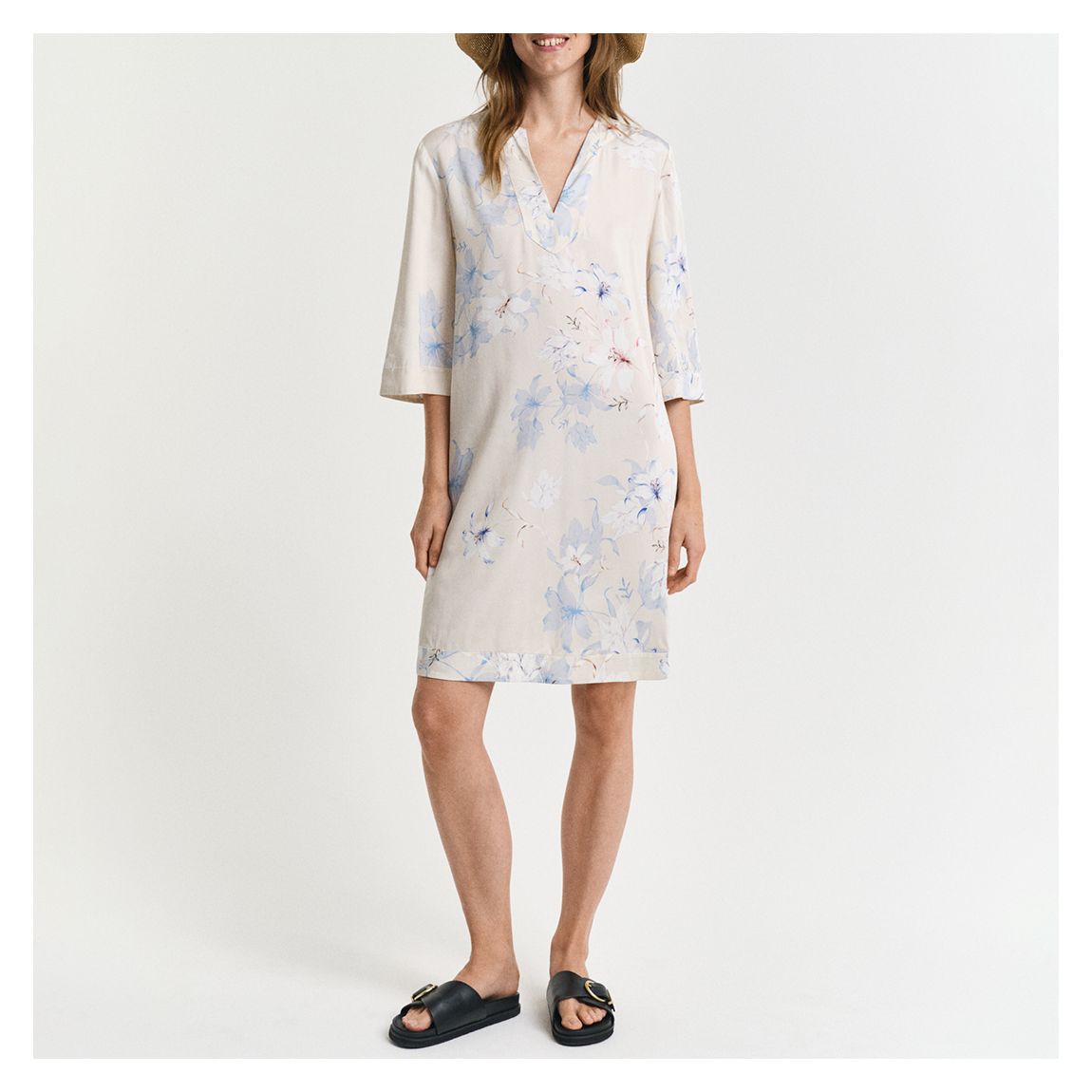 Yellow Floral Print Caftan Mini Dress main product photo