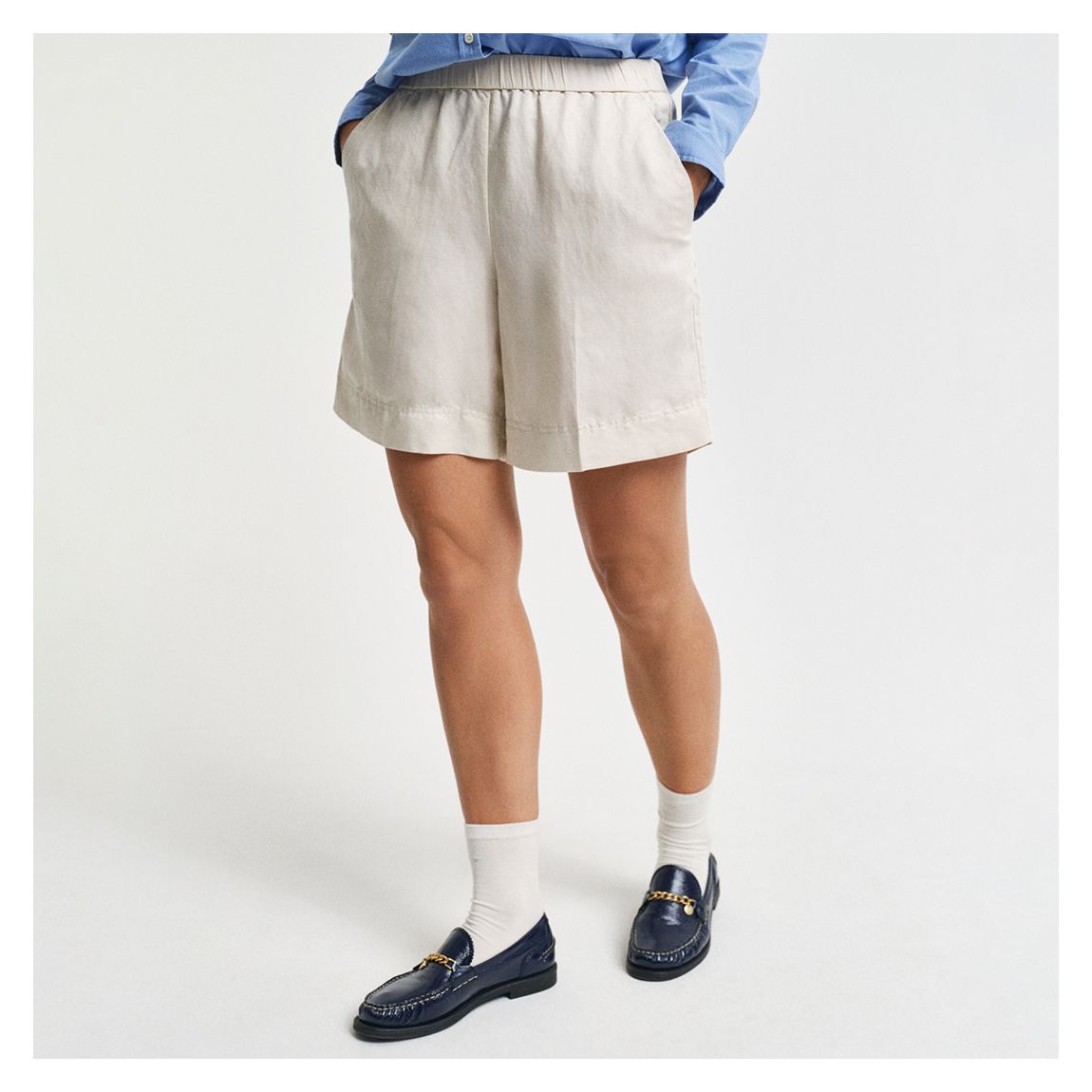 Beige Linen Blend Pull On Shorts main product photo