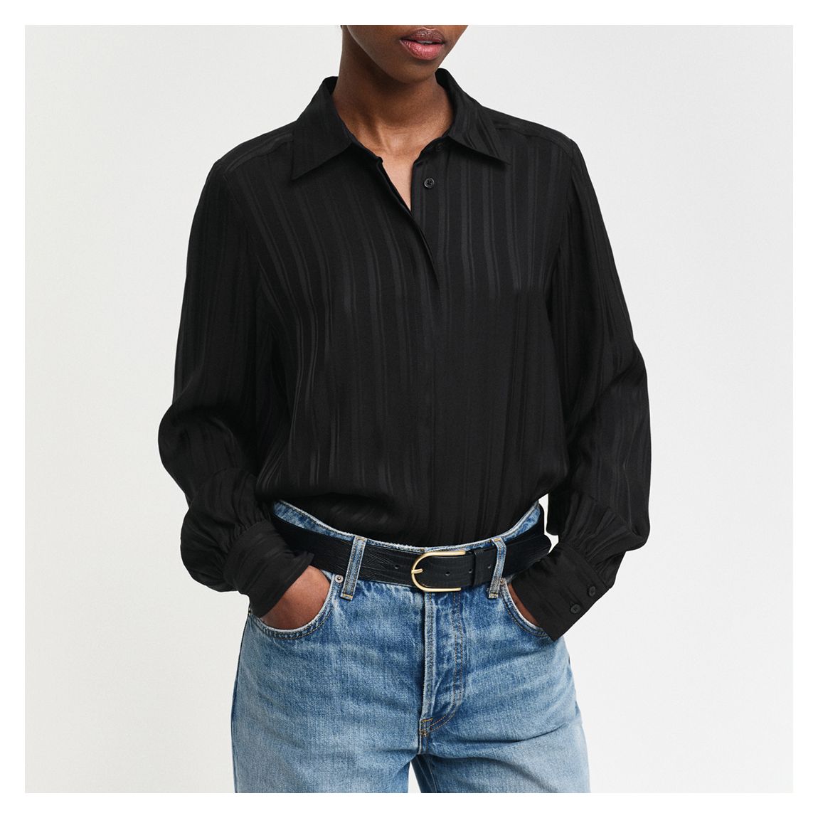 Black Satin Striped Shirt main product photo