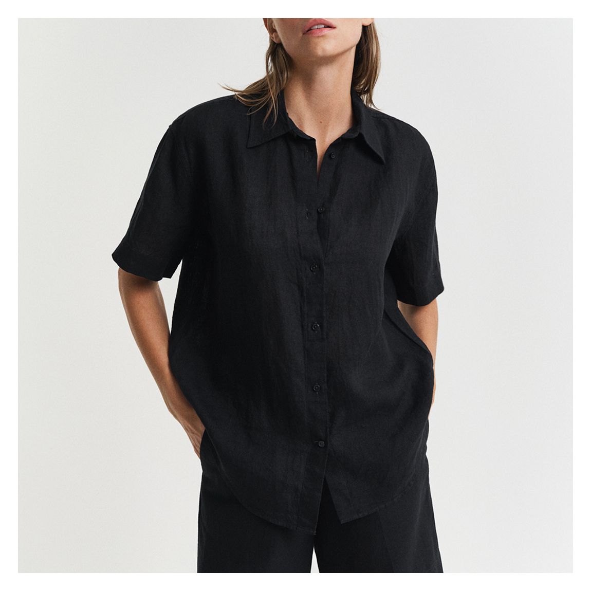 Black Linen Boxy Shirt main product photo