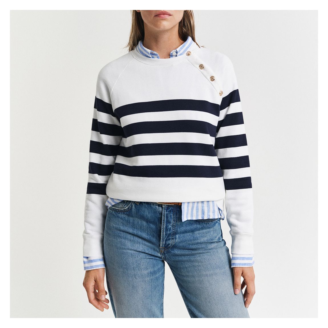 Striped Gold Button C-Neck Jumper main product photo