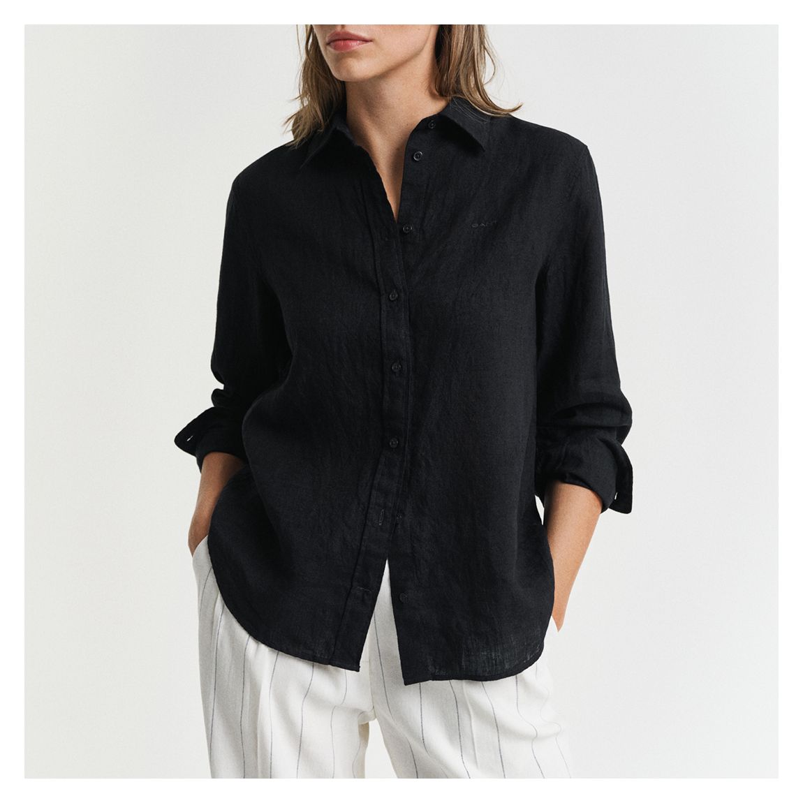 Black Embroidered Linen Shirt main product photo