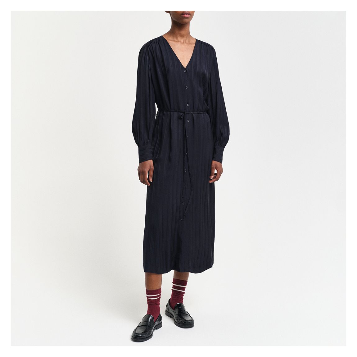 Black Relaxed Satin Stripe Shirt Dress main product photo