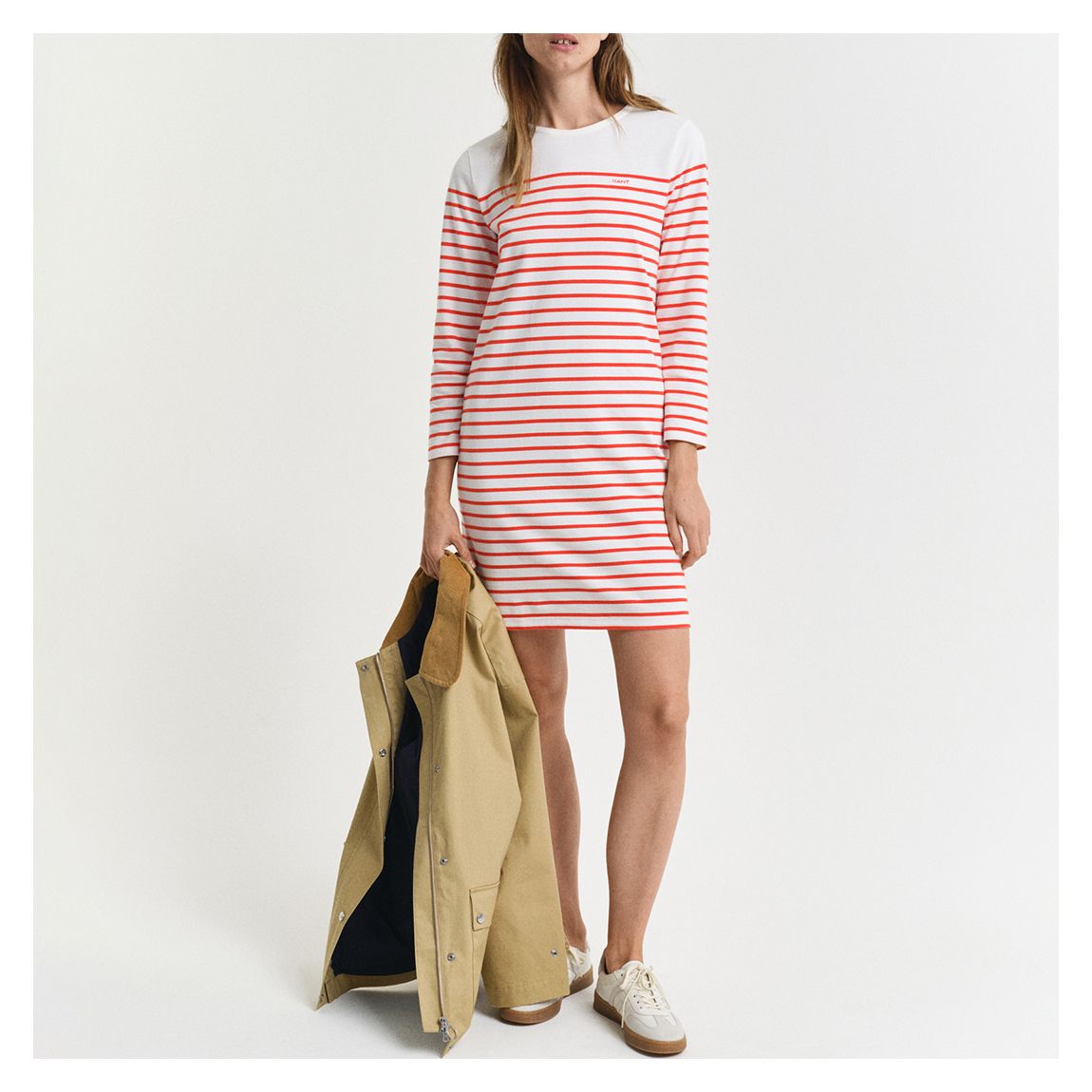 Red Breton Crew Neck Cotton Dress main product photo