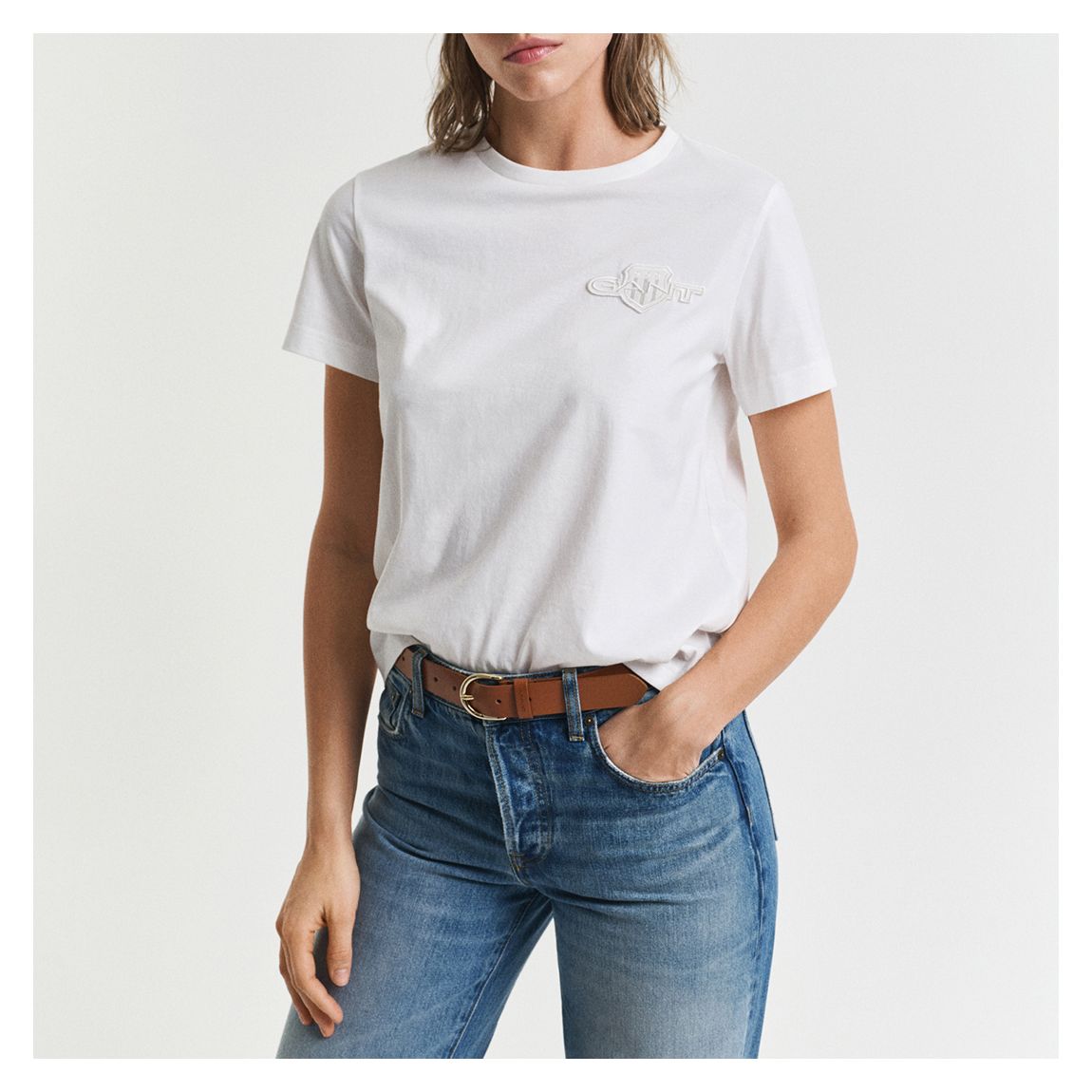 White Tonal Shield Cotton T-Shirt main product photo