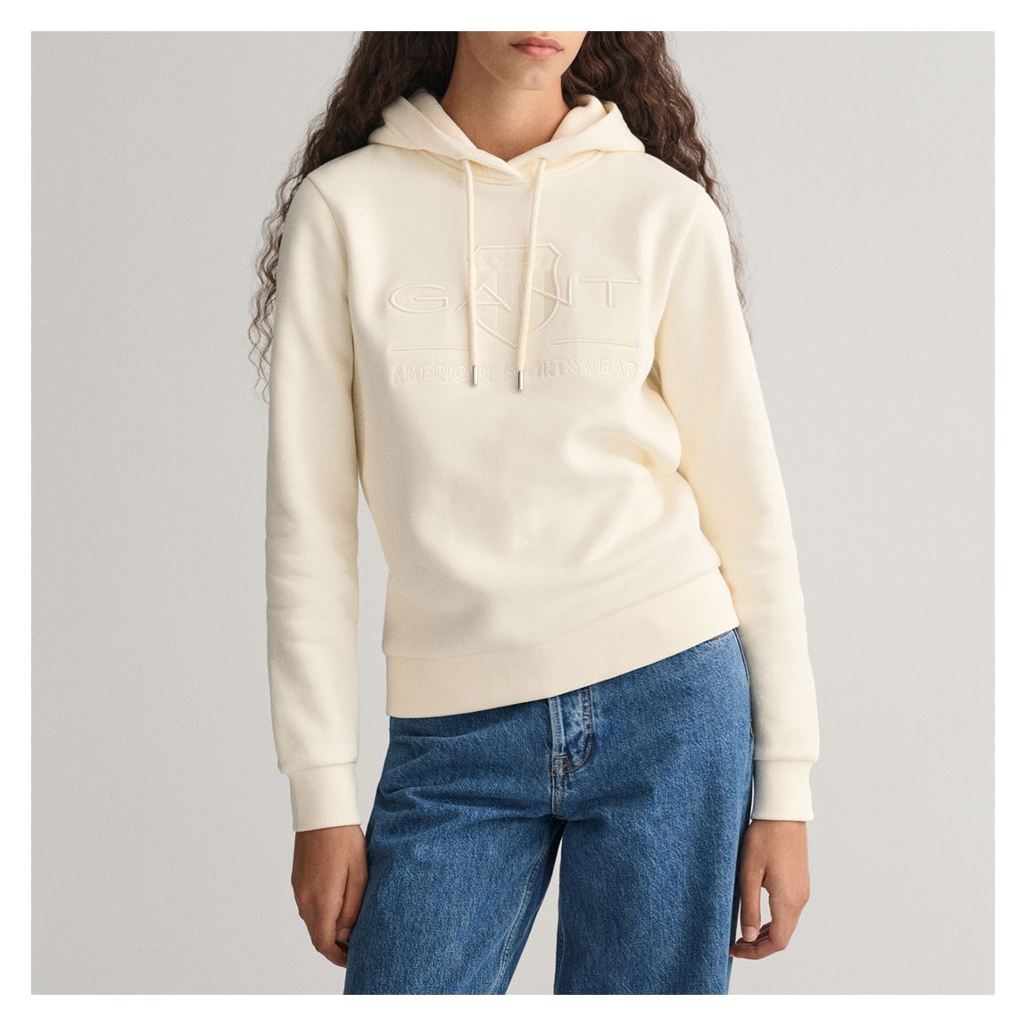 Cream Tonal Shield Cotton Hoodie main product photo