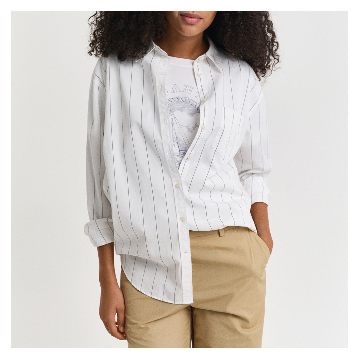 Off White Striped Contrast Cotton Shirt main product photo