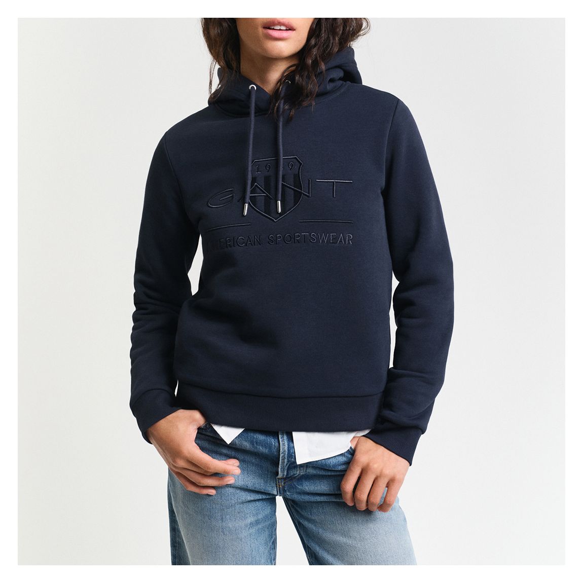 Navy Tonal Shield Cotton Hoodie main product photo