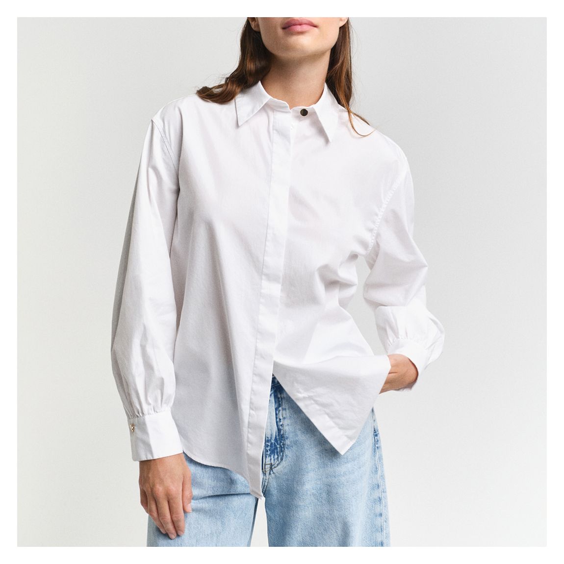 White Volume Sleeve Cotton Poplin Shirt main product photo