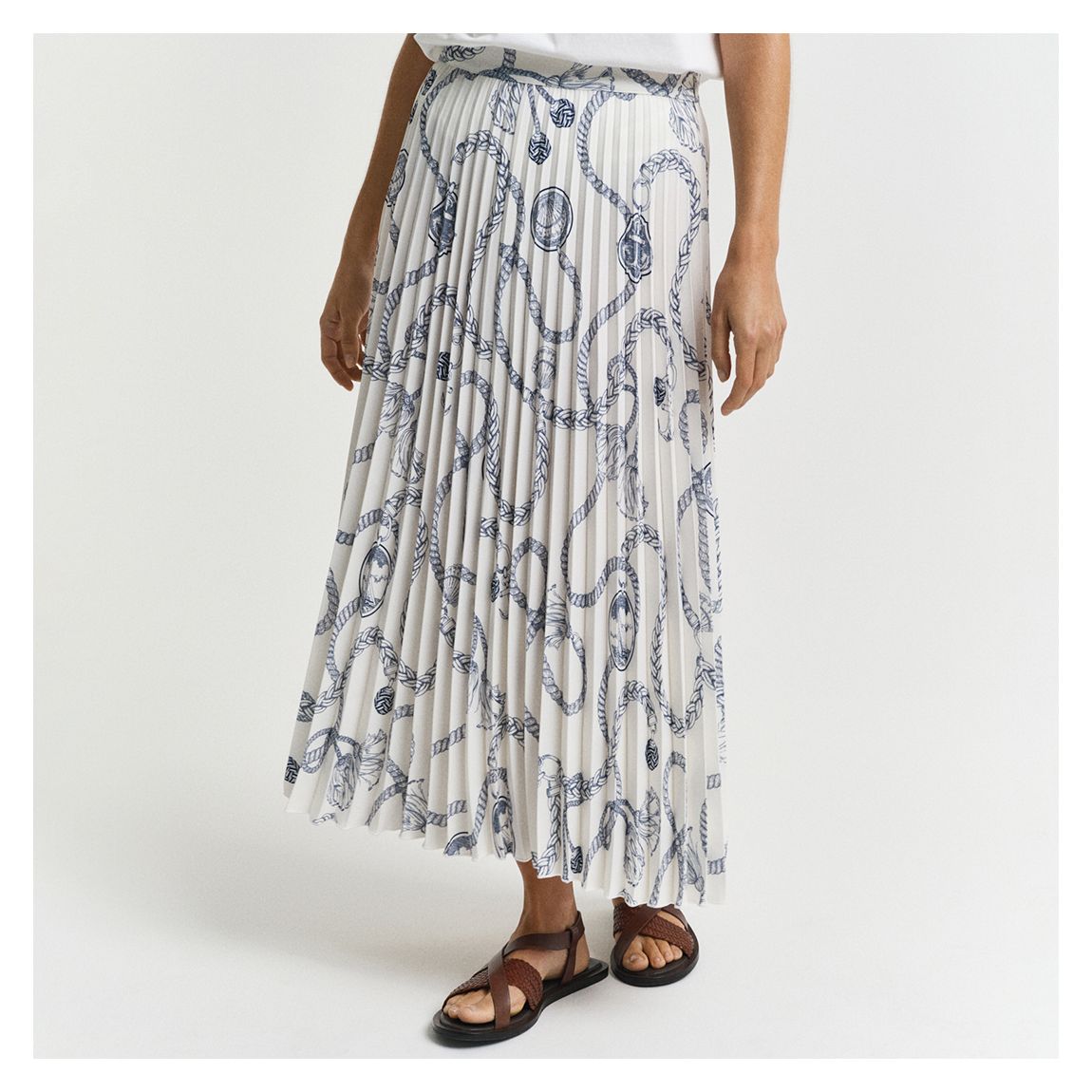 Cream Sailing Print Pleated Midi Skirt main product photo