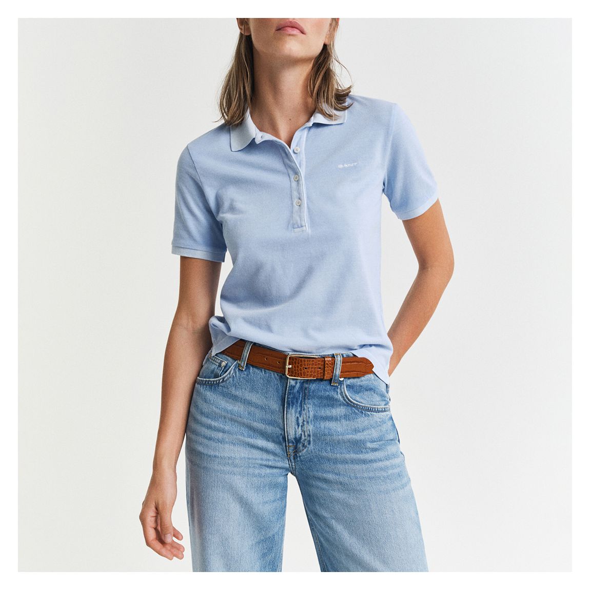 Pale Blue Sunfaded Cotton Pique Polo Shirt main product photo