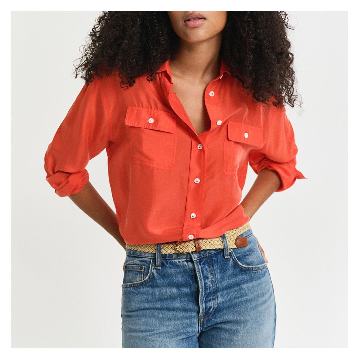 Orange Habotai Silk Shirt main product photo