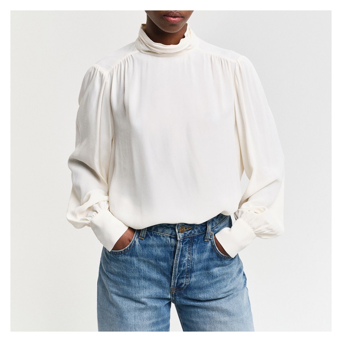 Cream Mock Neck Blouse main product photo