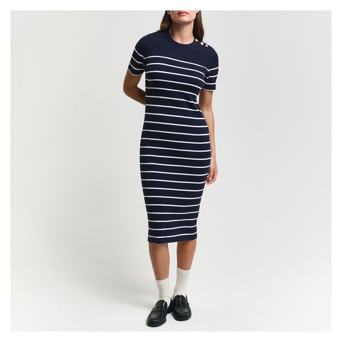 Navy/ White Striped Ribbed Breton Dress main product photo