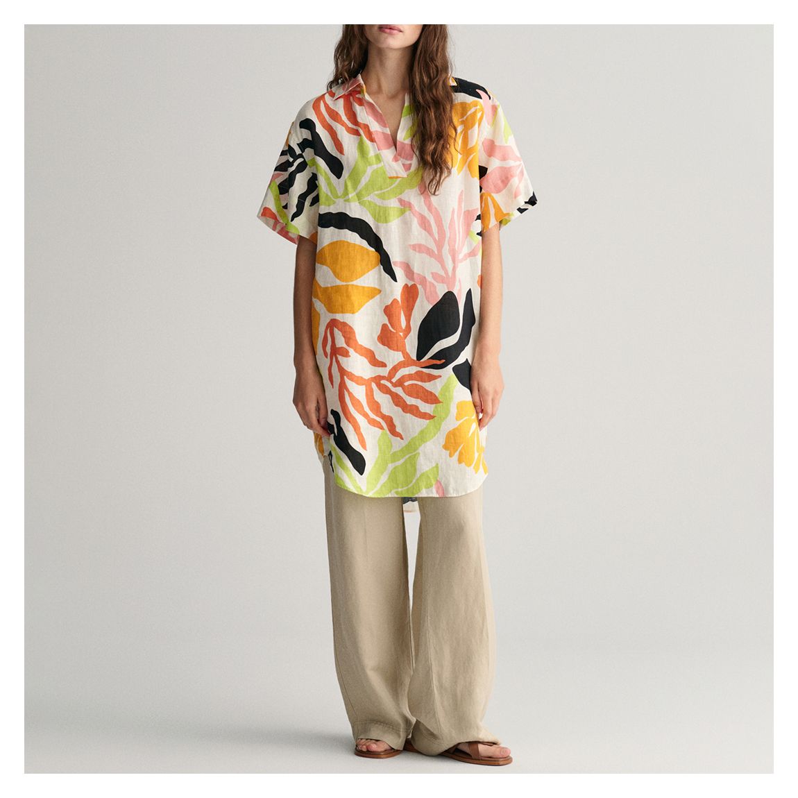 Multi Palm Print Linen Caftan Dress main product photo