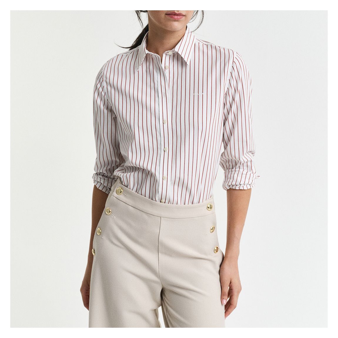 White/ Beige Thin Striped Poplin Cotton Shirt main product photo
