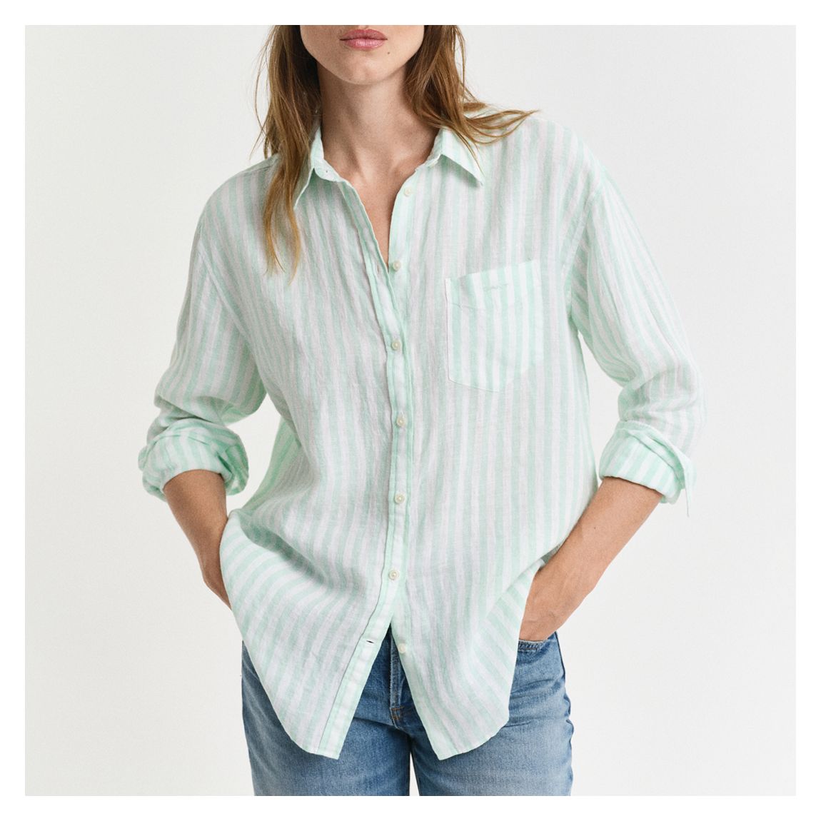 Green Striped Linen Shirt main product photo