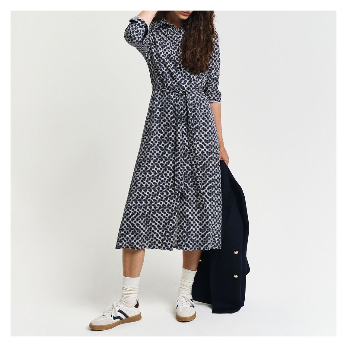 Blue Slim Geometric Printed Shirt Dress main product photo