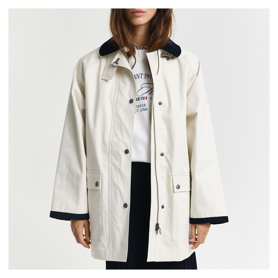 Ecru Contrast Collar Saling Jacket main product photo