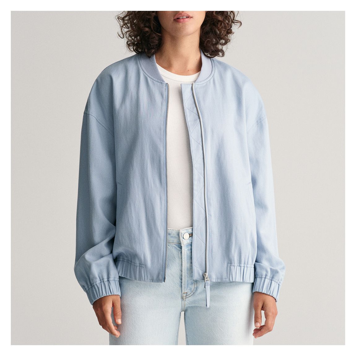 Blue Linen Blend Bomber Jacket main product photo