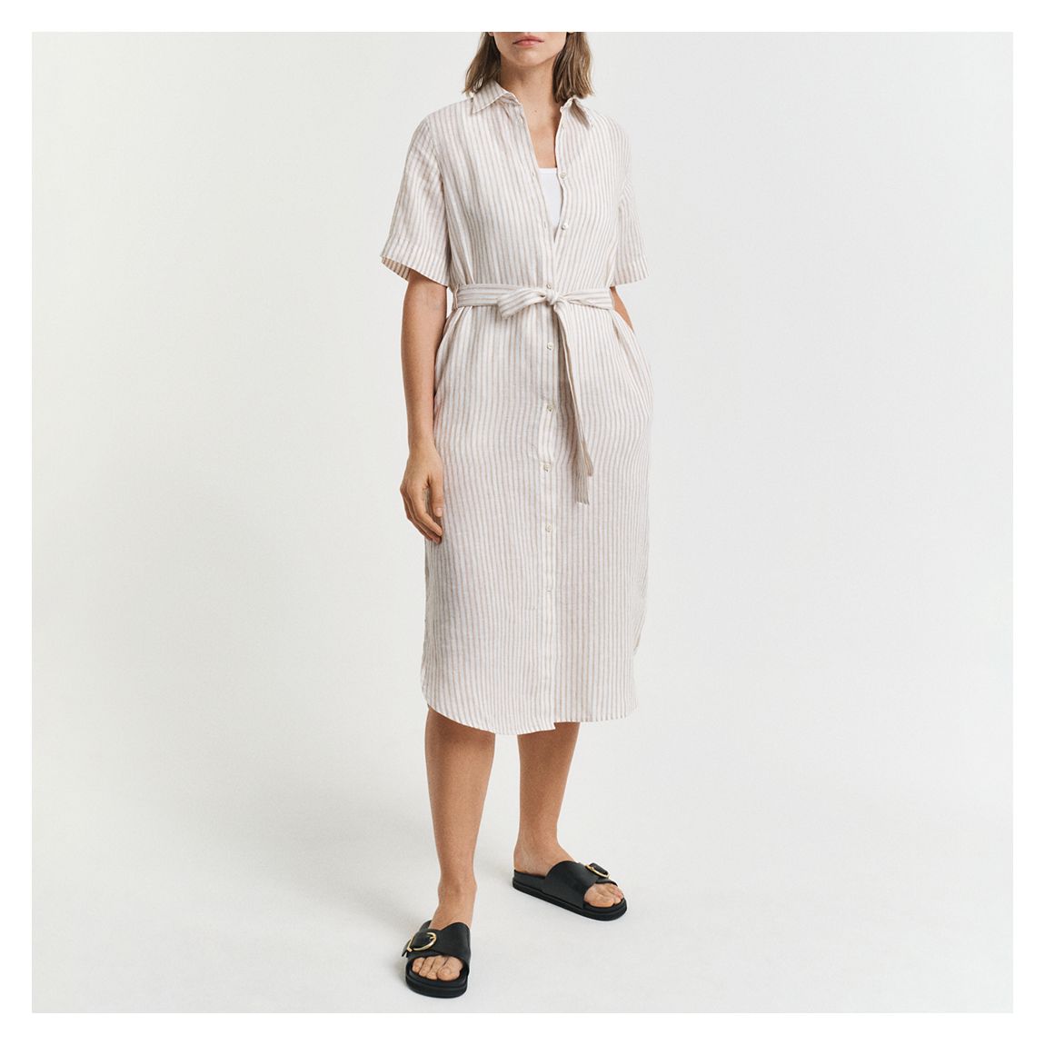 Blue/White Striped Linen Striped Shirt Dress main product photo