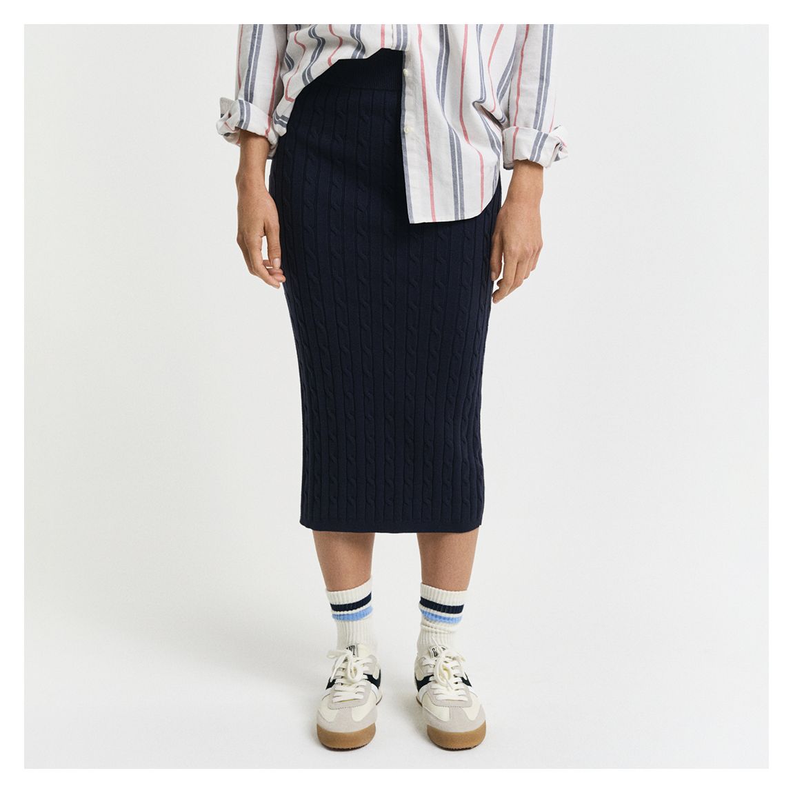 Blue Stretch Cotton Cable Midi Skirt main product photo