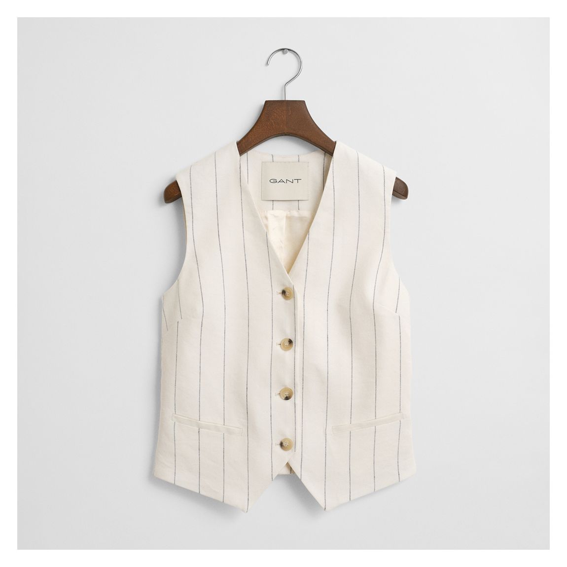 Ecru Pinstripe Linen Vest main product photo