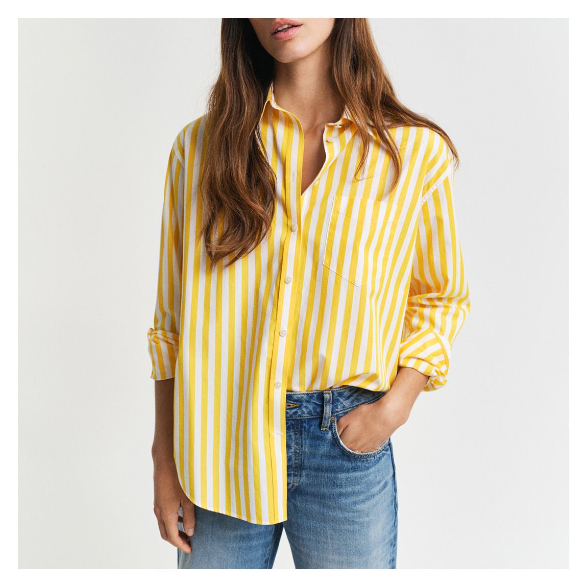 Yellow Relaxed Classic Poplin Striped Shirt main product photo