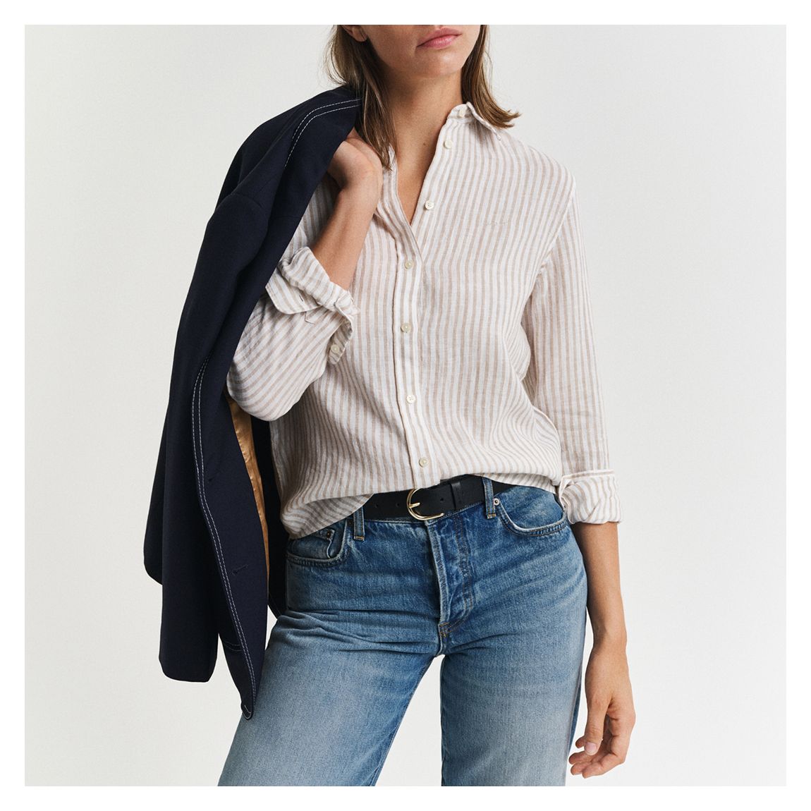 Beige Linen Striped Shirt main product photo