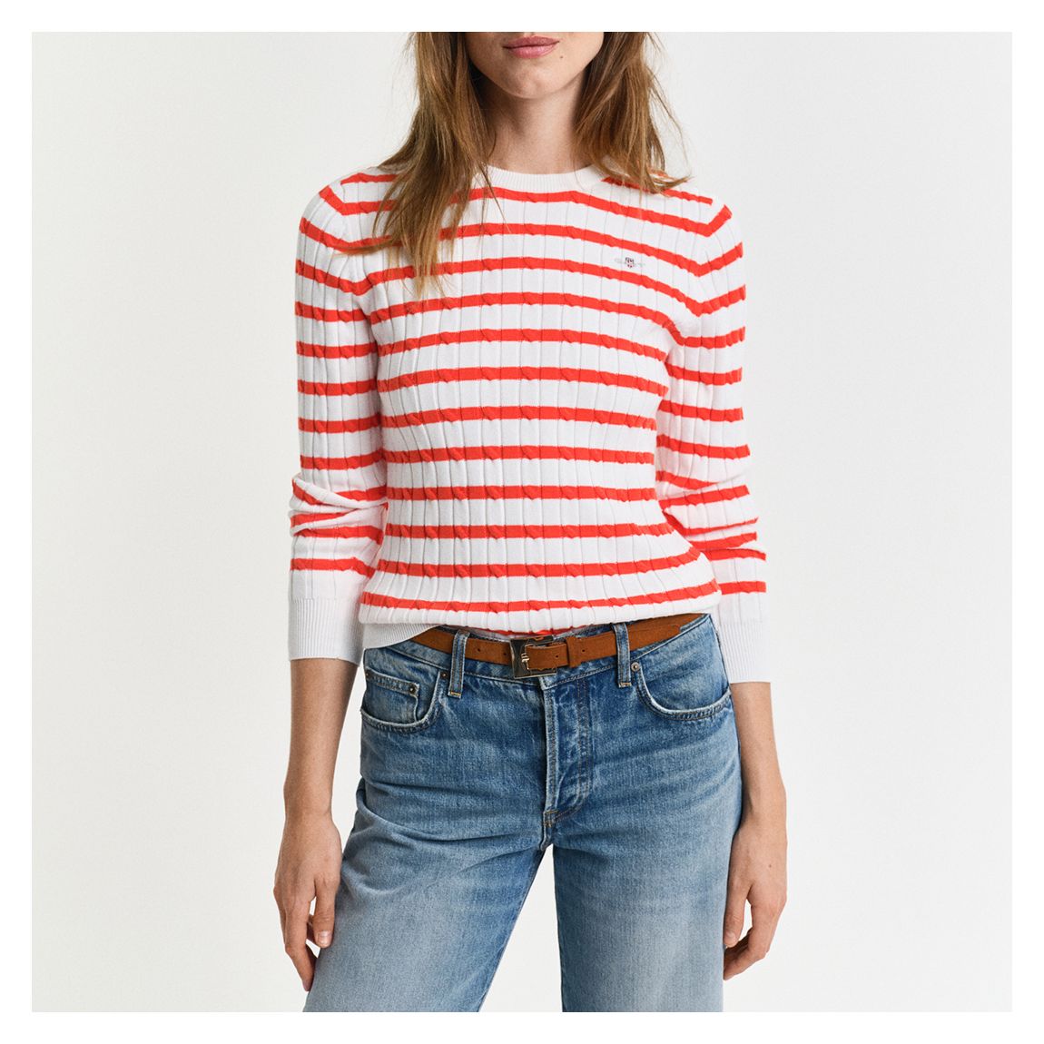 Red Cableknit Stripe Jumper main product photo