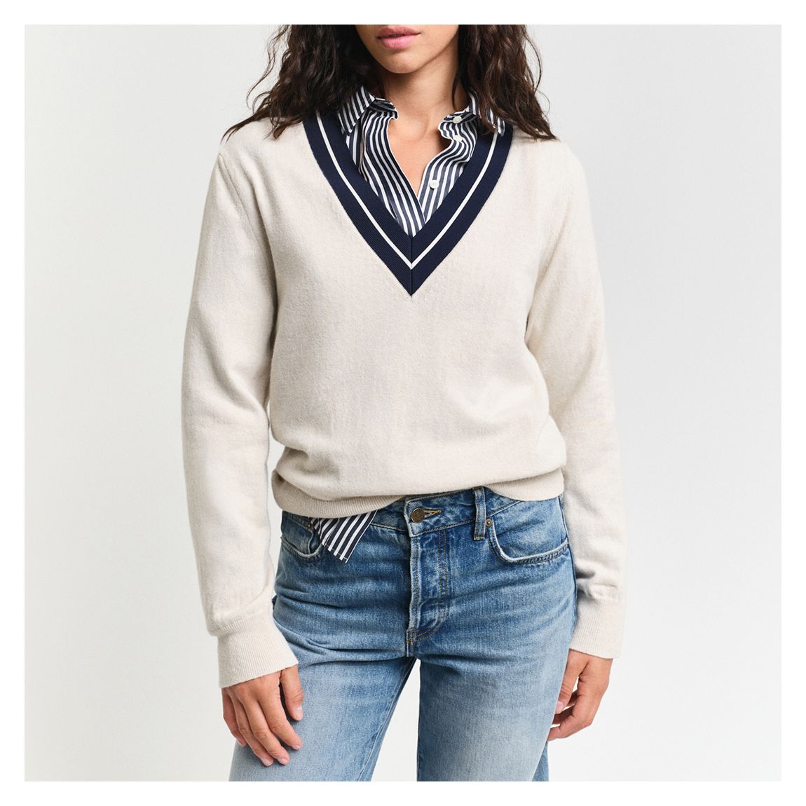 Cream Contrast Cashmere Blend Jumper main product photo