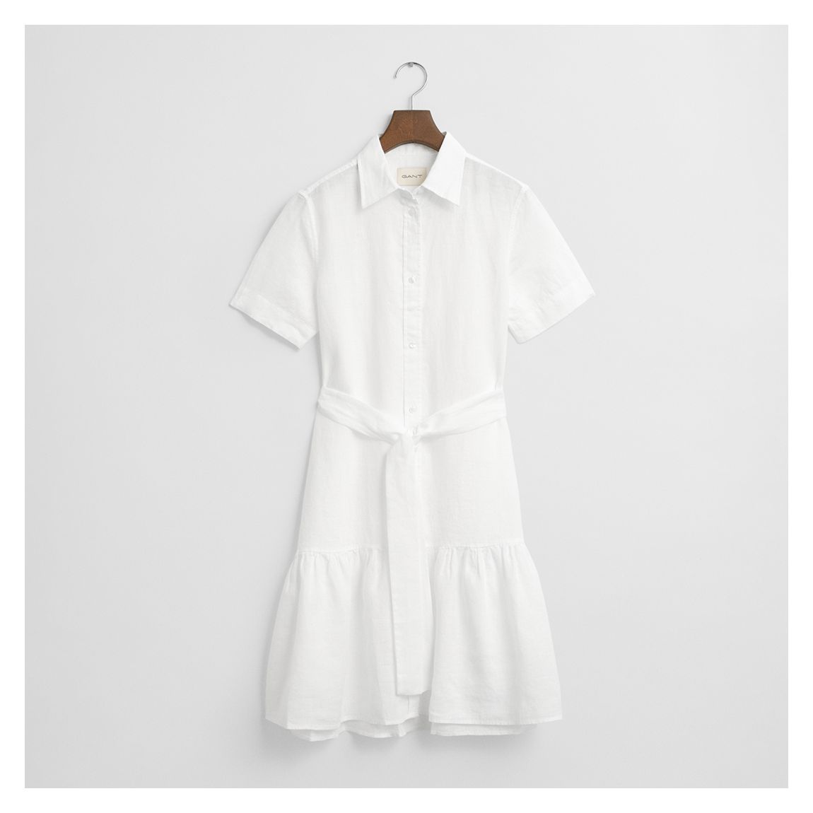 White Linen Peplum Shirt Dress main product photo