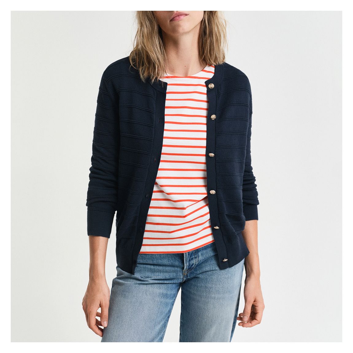 Navy Textured Cotton Cardigan main product photo