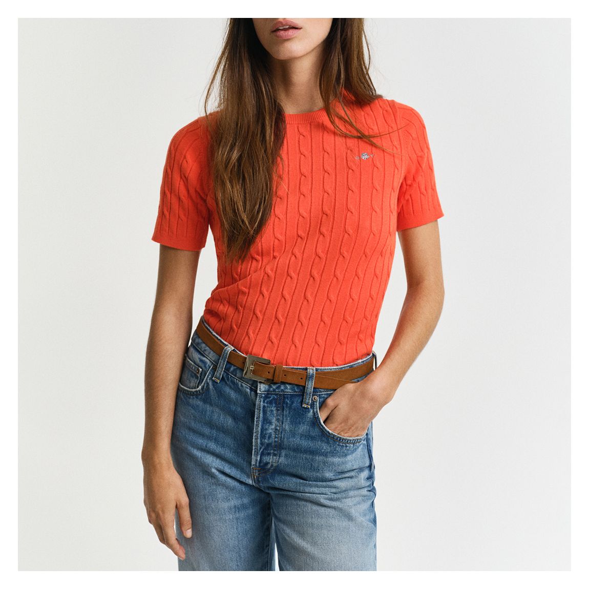Red Cable Short Sleeve Knit Top main product photo