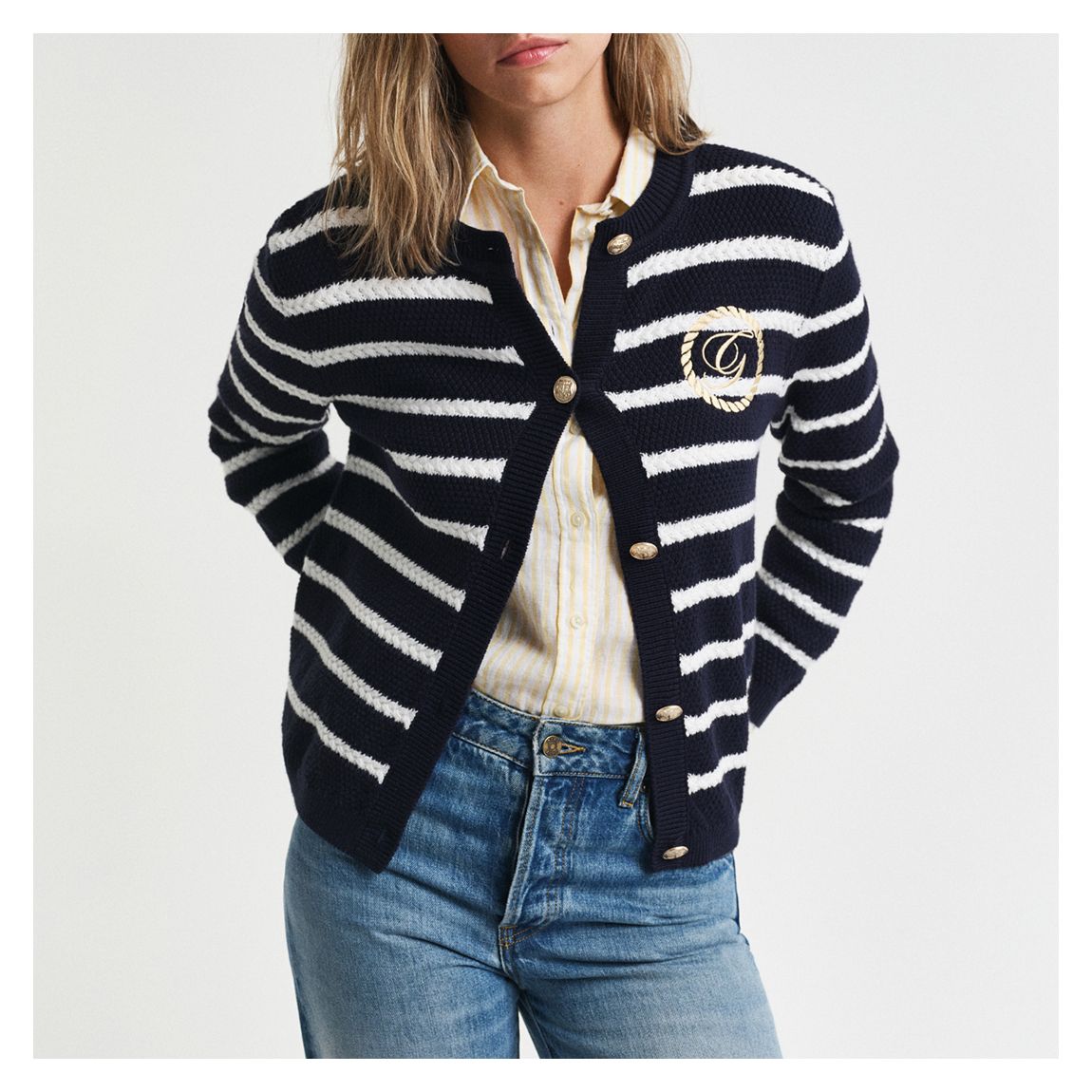 Navy Striped Cotton Knit Jacket main product photo