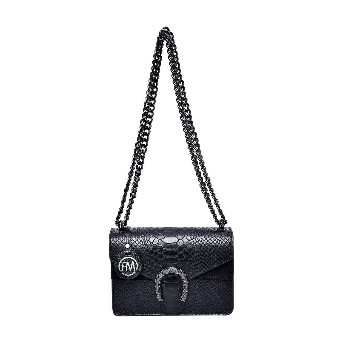 Black Snake Skin Print Shoulder Bag By Roberta M main product photo