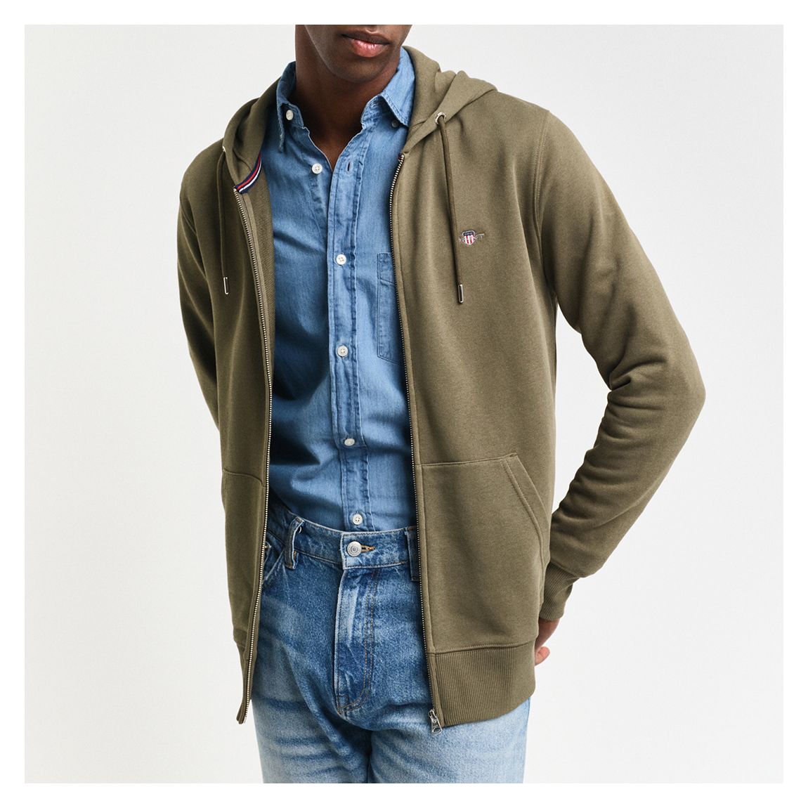 Khaki Green Regular Shield Full Zip Hoodie main product photo
