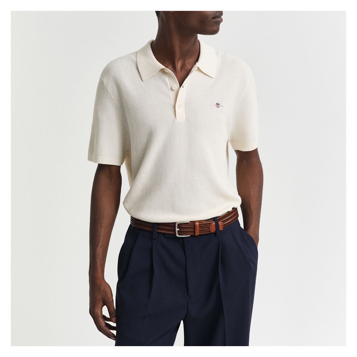 Ecru Micro Textured Cotton Polo Shirt main product photo