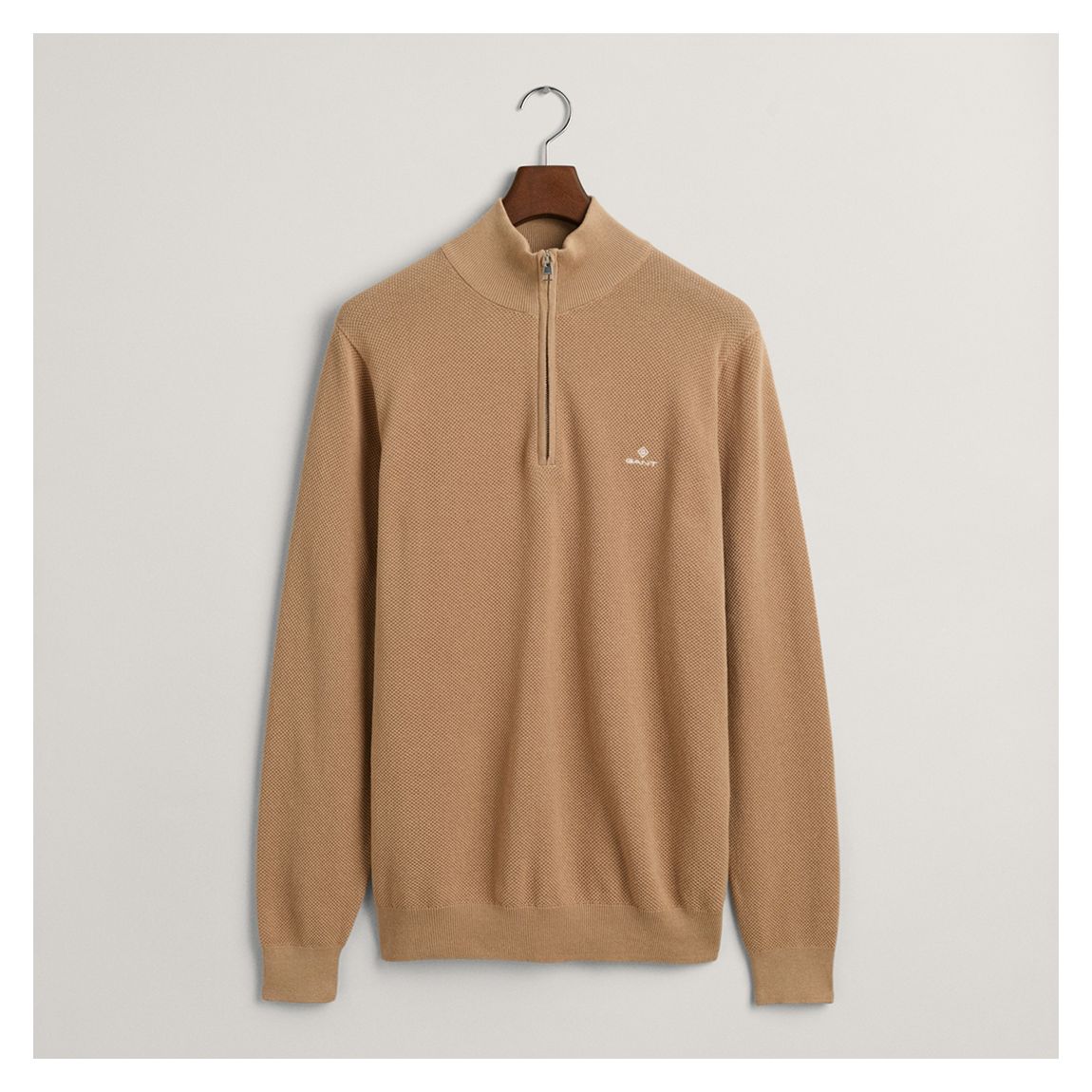 Camel Cotton Pique Half Zip Jumper main product photo