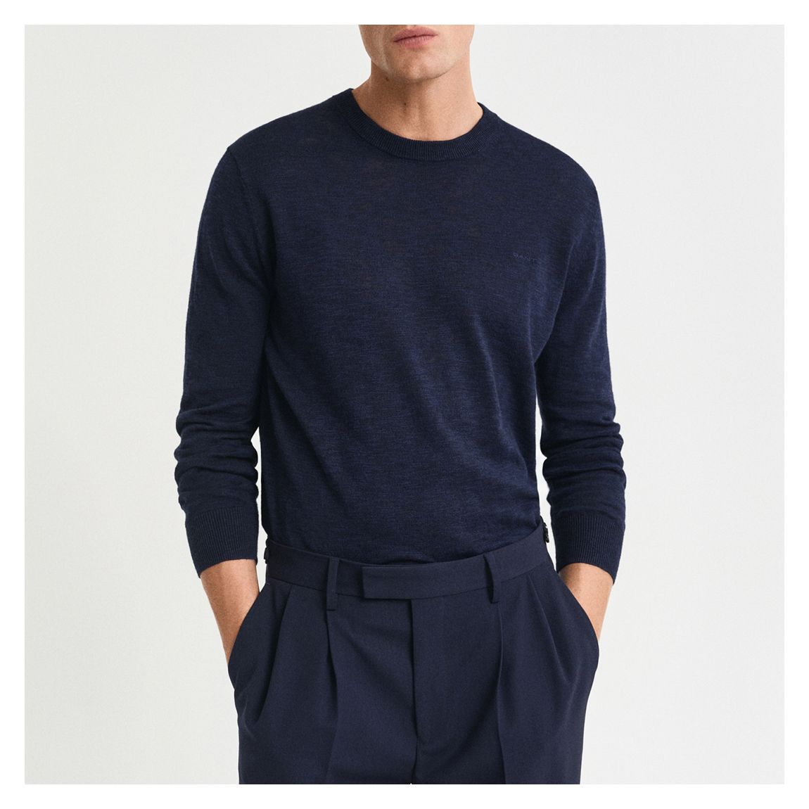 Navy Linen Blend C-Neck Jumper main product photo