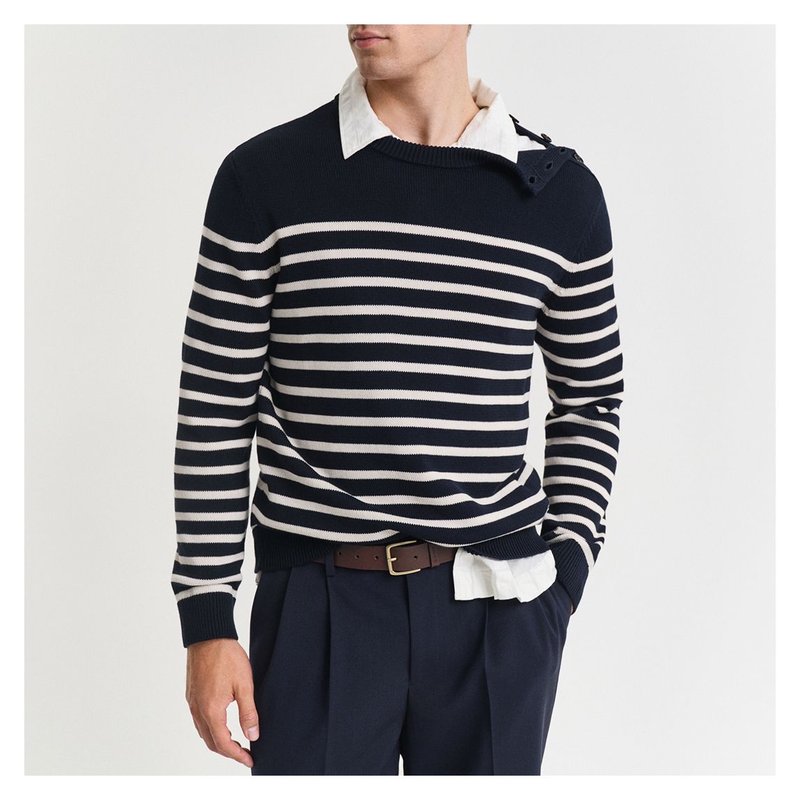 Navy Striped Buttoned Cotton Jumper main product photo