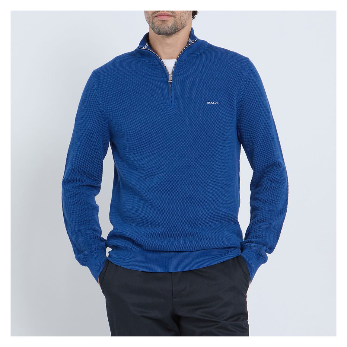 Blue Cotton Pique Half Zip Jumper main product photo