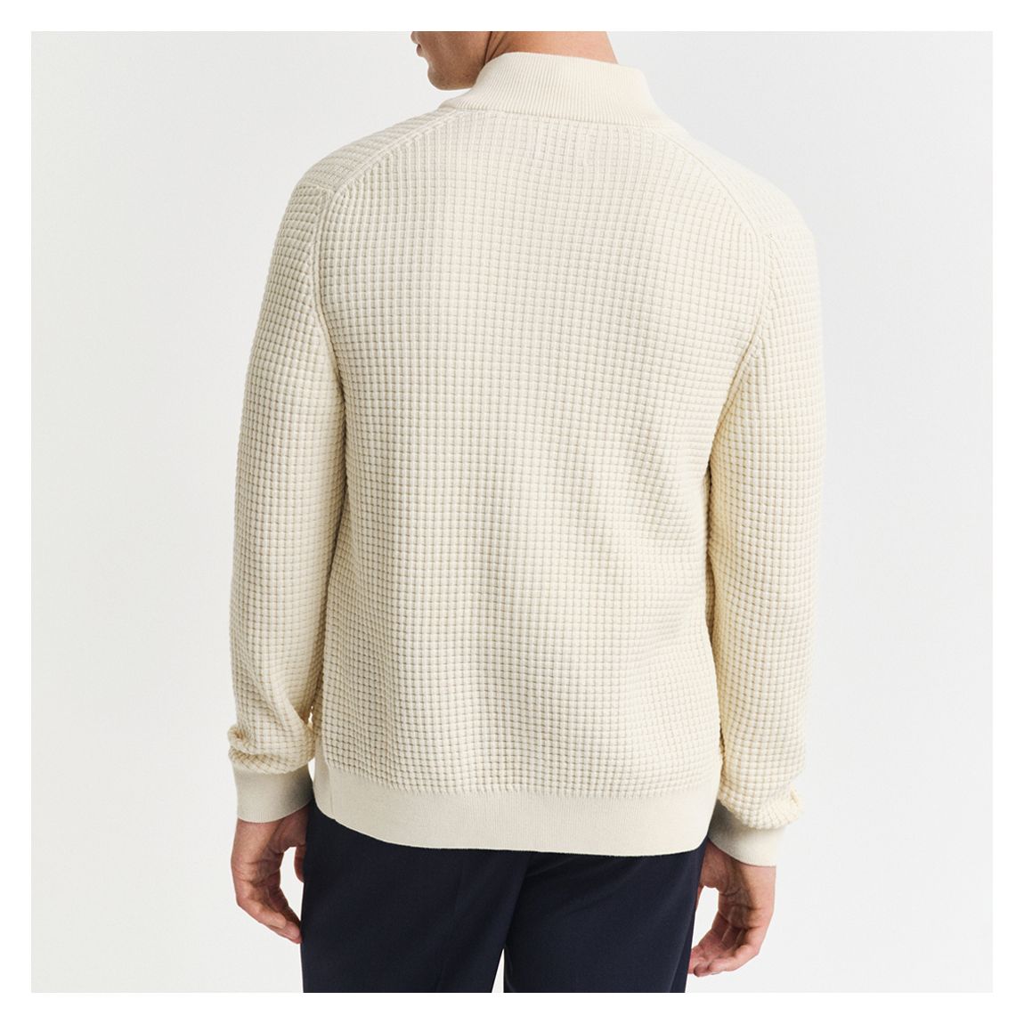 Ecru Zipped Waffle Texture Zip Cardigan main product photo