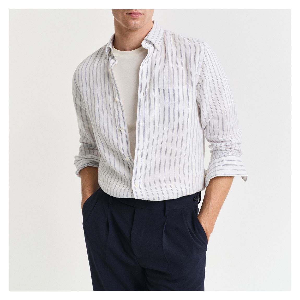 White Linen Stripe Shirt main product photo