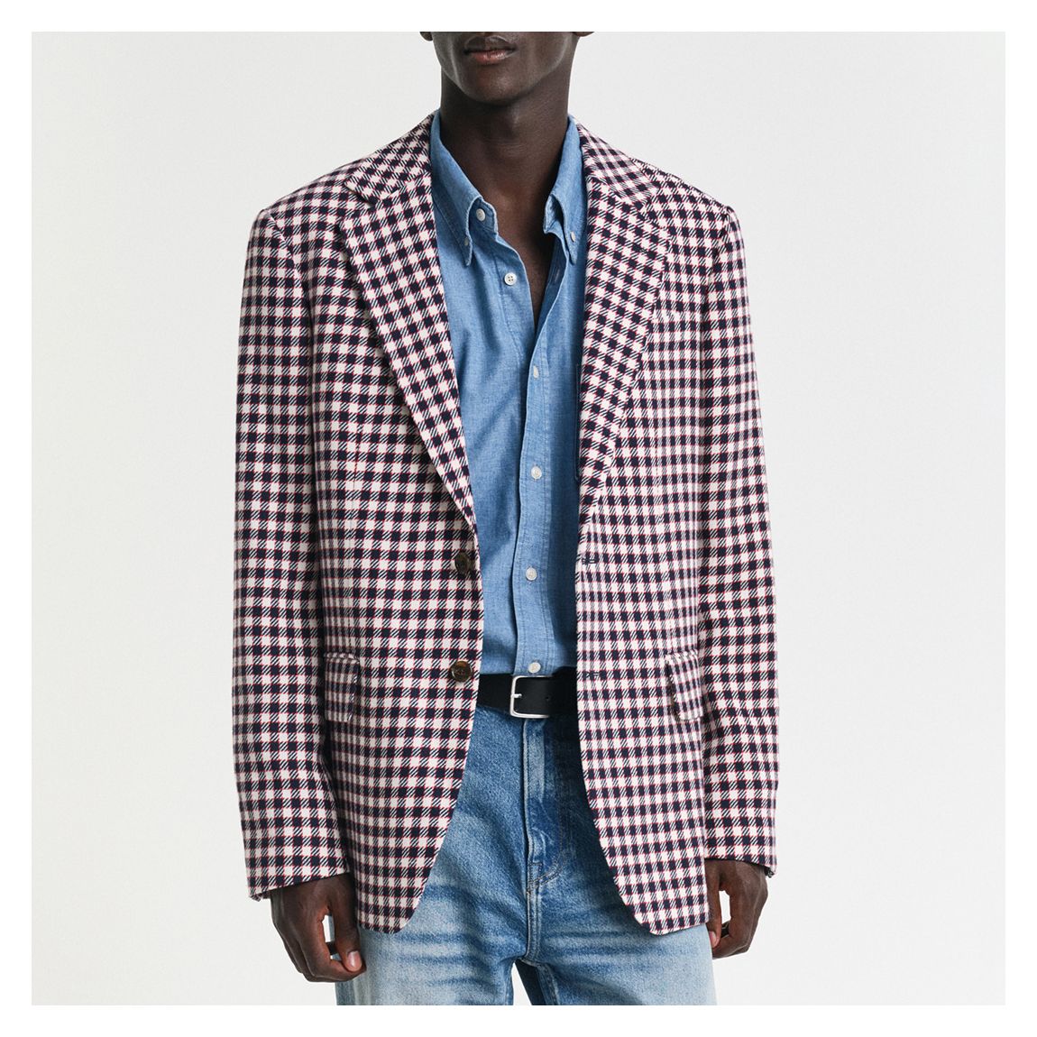 Navy Check Linen Blend Check Blazer main product photo